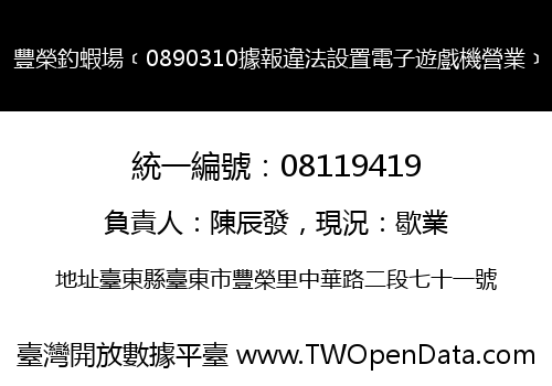 豐榮釣蝦場﹝0890310據報違法設置電子遊戲機營業﹞
