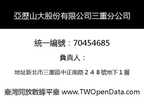亞歷山大股份有限公司三重分公司