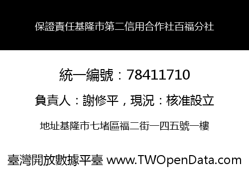 保證責任基隆市第二信用合作社百福分社