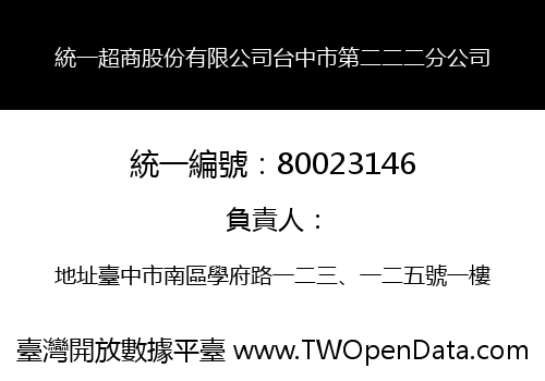 統一超商股份有限公司台中市第二二二分公司