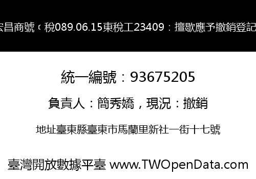 宏昌商號﹝稅089.06.15東稅工23409：擅歇應予撤銷登記﹞