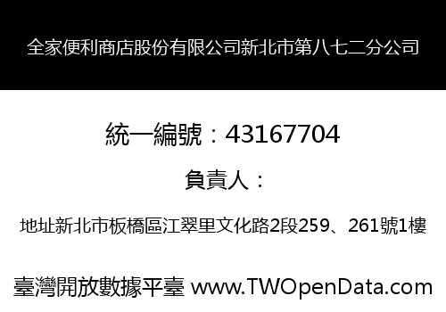 全家便利商店股份有限公司新北市第八七二分公司