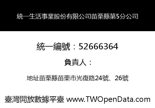 統一生活事業股份有限公司苗栗縣第5分公司