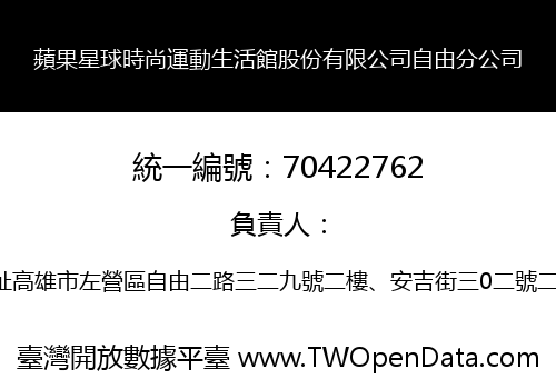 蘋果星球時尚運動生活館股份有限公司自由分公司