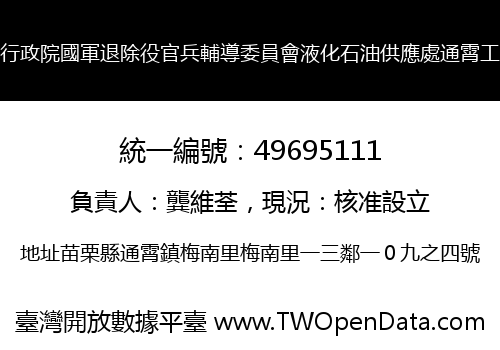 行政院國軍退除役官兵輔導委員會液化石油供應處通霄工