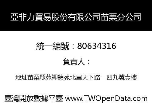 亞非力貿易股份有限公司苗栗分公司