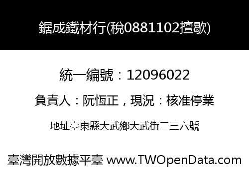 鋸成鐵材行(稅0881102擅歇)