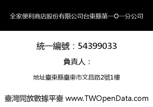 全家便利商店股份有限公司台東縣第一O一分公司