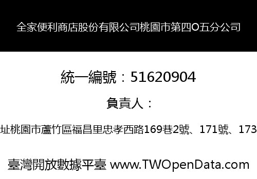 全家便利商店股份有限公司桃園市第四O五分公司