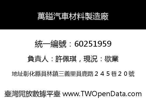 萬鎰汽車材料製造廠