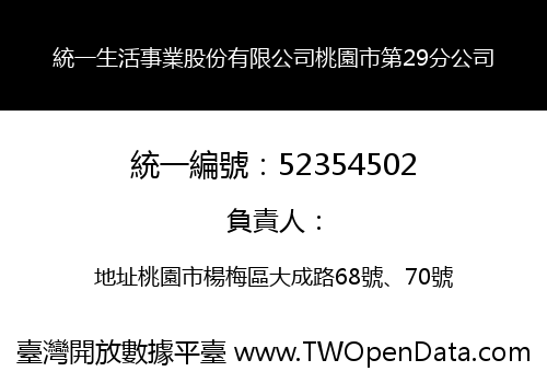統一生活事業股份有限公司桃園市第29分公司