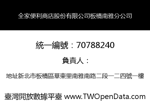 全家便利商店股份有限公司板橋南雅分公司