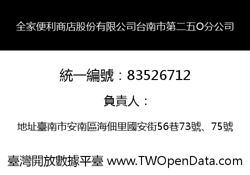 全家便利商店股份有限公司台南市第二五O分公司