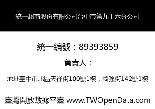 統一超商股份有限公司台中巿第九十六分公司