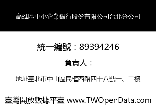 高雄區中小企業銀行股份有限公司台北分公司
