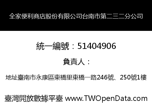 全家便利商店股份有限公司台南市第二三二分公司