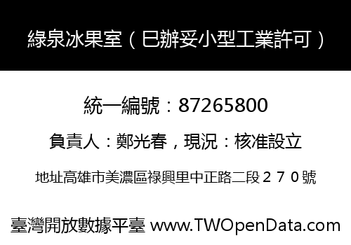 綠泉冰果室（巳辦妥小型工業許可）