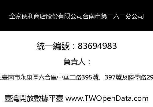 全家便利商店股份有限公司台南市第二六二分公司