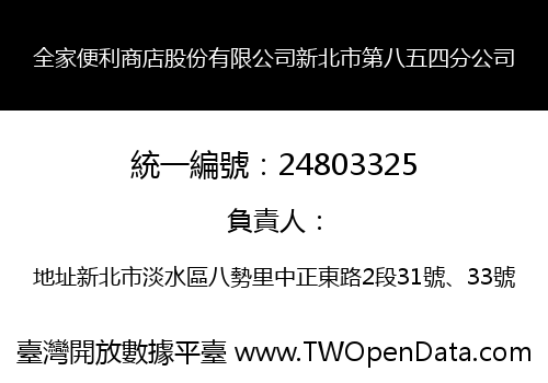 全家便利商店股份有限公司新北市第八五四分公司