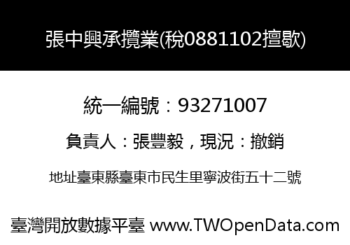 張中興承攬業(稅0881102擅歇)