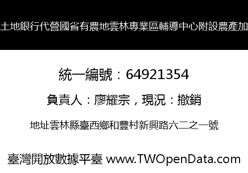 台灣土地銀行代營國省有農地雲林專業區輔導中心附設農產加工廠