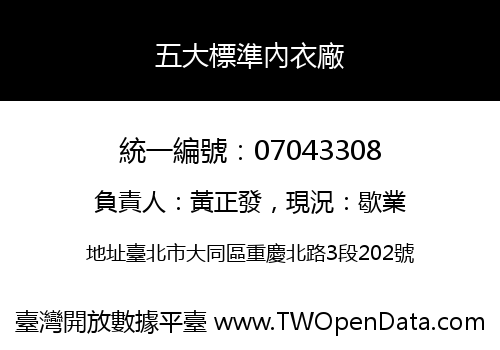 五大標準內衣廠