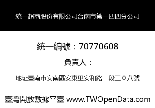 統一超商股份有限公司台南市第一四四分公司