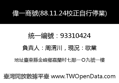 偉一商號(88.11.24校正自行停業)