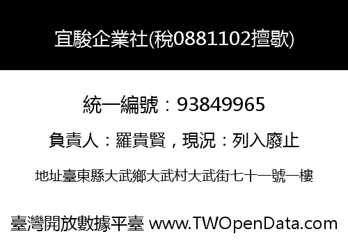 宜駿企業社(稅0881102擅歇)