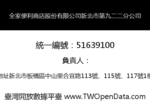 全家便利商店股份有限公司新北市第九二二分公司