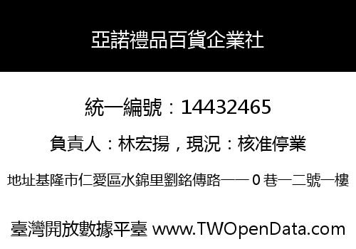 亞諾禮品百貨企業社