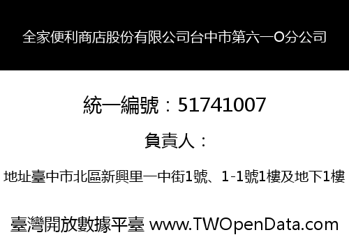 全家便利商店股份有限公司台中市第六一O分公司