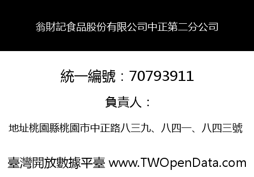 翁財記食品股份有限公司中正第二分公司
