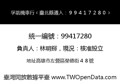孚凱機車行﹝臺北縣遷入：９９４１７２８０﹞