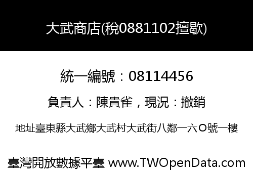 大武商店(稅0881102擅歇)