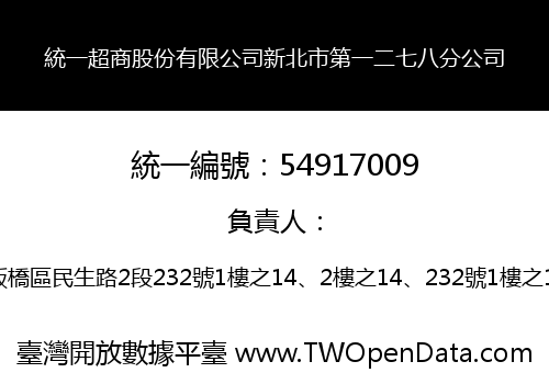 統一超商股份有限公司新北市第一二七八分公司