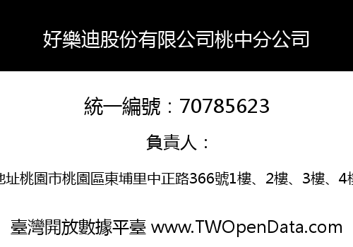 好樂迪股份有限公司桃中分公司