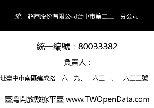 統一超商股份有限公司台中市第二三一分公司