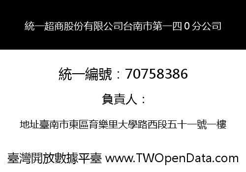 統一超商股份有限公司台南市第一四０分公司